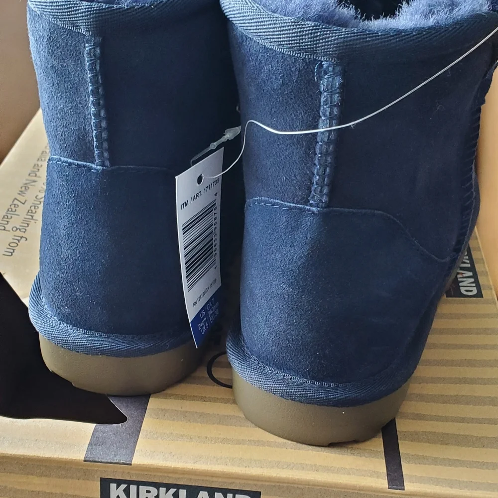 New Women's Sizes Shearling Scalloped Edge Boots Navy - Picture 8 of 15